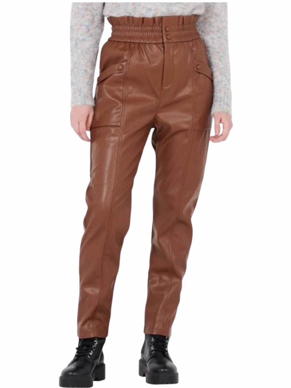 NWT SUNCOO Paris Jani Pants High Waist Straight Faux Leather Size Medium